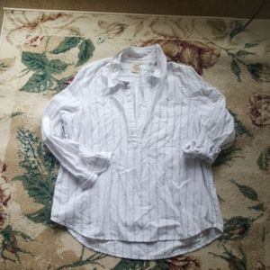 XXL Textured Tunic White w Lilac Stripes